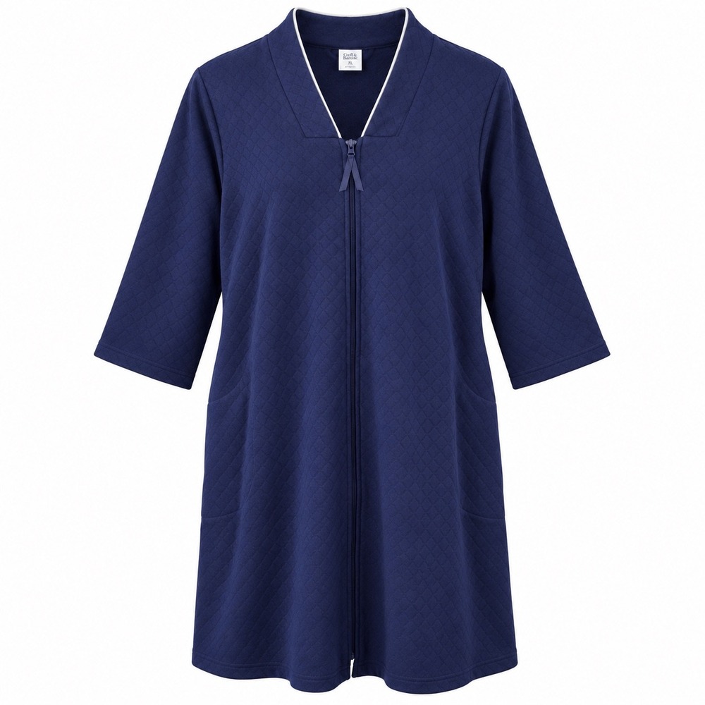 Croft & Barrow Women's XL Navy Supersoft Zip Front Robe 3/4 Sleeve NWT